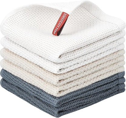 Nialnant 6 Pack Kitchen Cloths, 100% Cotton Waffle Weave Dish Towels for Drying, Quick Drying, Soft Absorbent Rags - 12x12 in