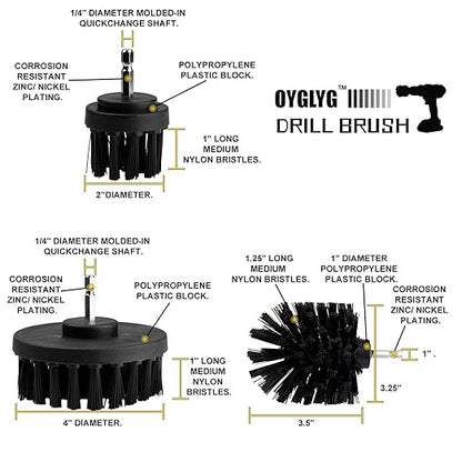 Drill Brush Attachment Kit, Multi-Purpose Scrubber, 4-Piece Cleaning Kit for Bathroom, Glass, Tile, Car Tires - Black
