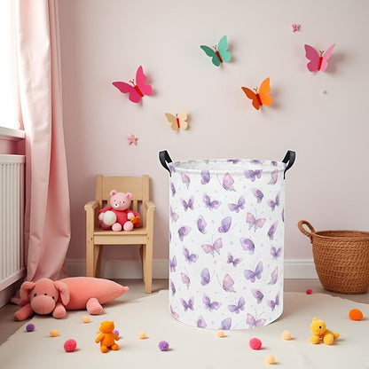 Baby Laundry Hamper kids laundry Basket Waterproof Storage Bin for Bedroom Toy Clothes Organizer Basket Woodland Animals Room Décor(Purple Butterfly)