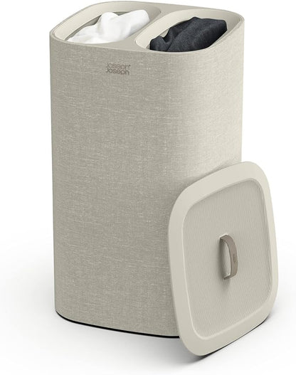 Joseph Joseph Tota 60 liter/15.8 gallon Laundry Hamper Separation Basket with lid, 2 Removable Washing Bags with Handles- Ecru