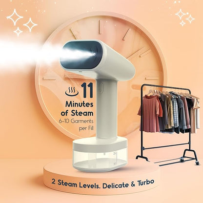 Clothes Steamer Handheld 1600W TurboRush, Portable 3-in-1 Clothing & Garment Care, Travel Bag, 2 Steam Levels, Large Water Tank, 120V
