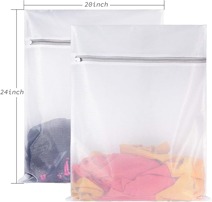 SUERIV Mesh Wash Bag for Washing Machine-Supper Zipper Net Laundry Bag for Travel,Lingerie,Sweater,Garment,Undergarment,Pack of 2 (20 Inch X 24 Inch)