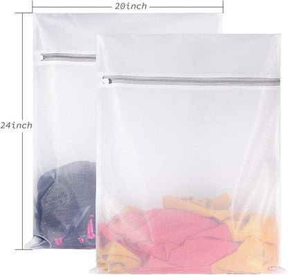 SUERIV Mesh Wash Bag for Washing Machine-Supper Zipper Net Laundry Bag for Travel,Lingerie,Sweater,Garment,Undergarment,Pack of 2 (20 Inch X 24 Inch)