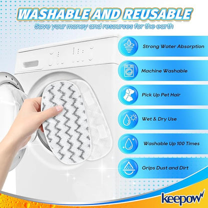 KEEPOW Heavy-Duty Steam Mop Pads for PurSteam ThermaPro 10-in-1, Extra Thick & Highly Absorbent Microfiber, Washable Reusable Replacement Pads for Deep Cleaning - 4 Pack