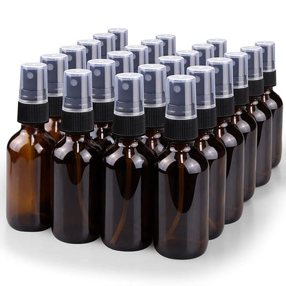 Wedama Spray Bottle, 2 oz Fine Mist Glass Spray Bottle, Little Refillable Liquid Containers for Watering Flowers Cleaning (24 Pack, Amber)