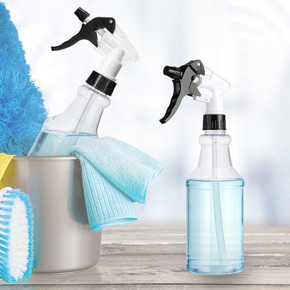 10 Pack Spray Bottles 16 oz Empty Water Spray Bottles for Cleaning Heavy Duty Refillable Squirt ‌container with Measurements Adjustable Nozzle for Household (Black and White,Clear Style)