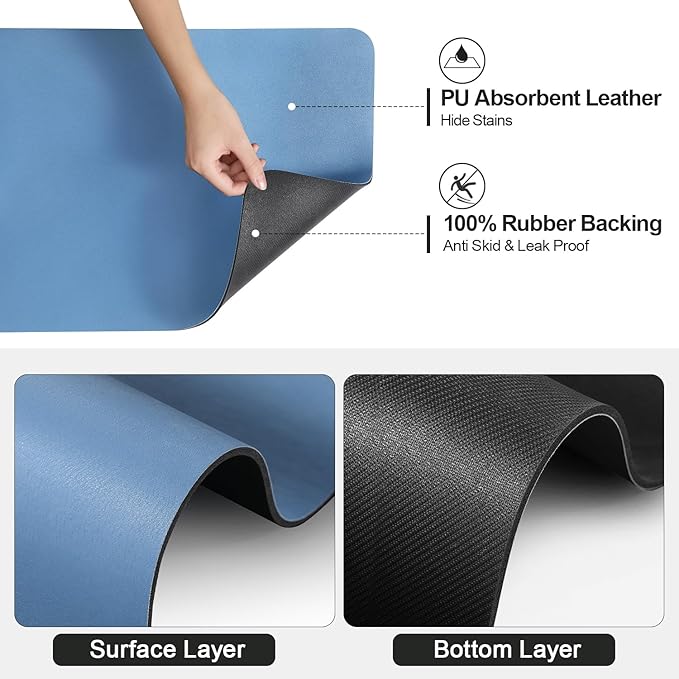 Ecotrim - Dish Drying Mat for Kitchen Counter | Coffee Bar Mat for Countertops | Heat Resistant Drainer Mat with Non-slip Rubber Backed | Hide Stain Kitchen Absorbent Draining Mat | Blue 18"x28"
