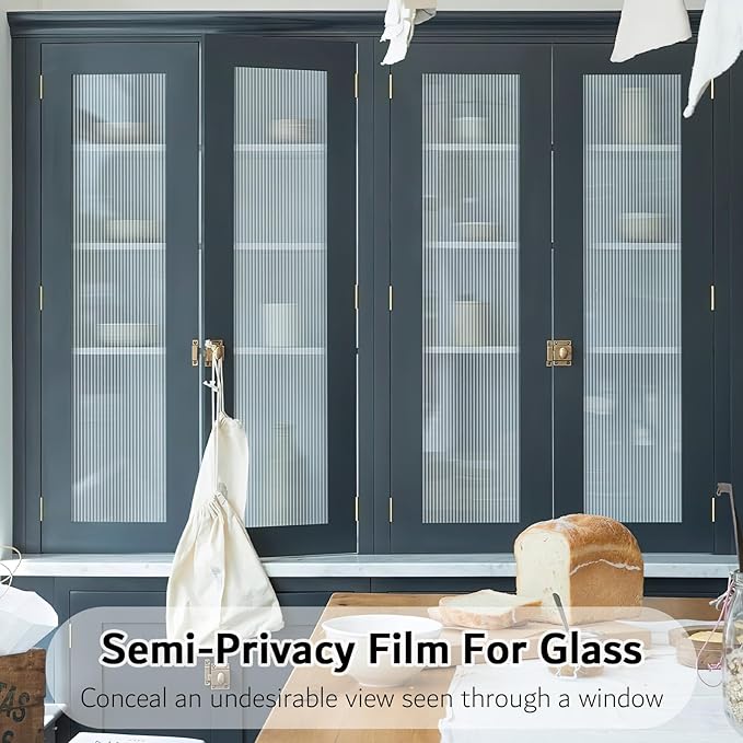 VELIMAX Reeded Glass Privacy Film, Frosted Window Vinyl, 3D Decorative Window Decals Non Adhesive for Bathroom & Living Room, 35.4x118 inches