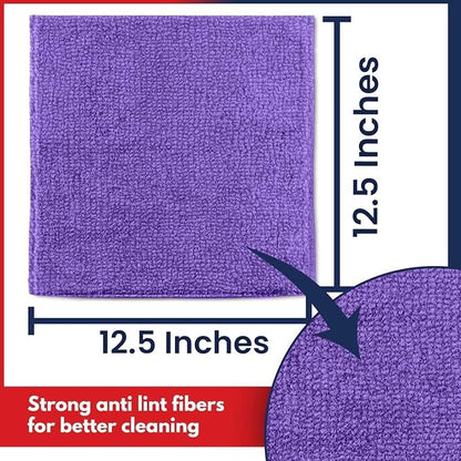 USANOOKS Microfiber Cleaning Cloth - Purple - 12Pcs (12.5x12.5 inch) High Performance - 1200 Washes, Ultra Absorbent Car Towel Traps Grime & Liquid for Streak-Free Mirror Shine - Car Washing Cloth