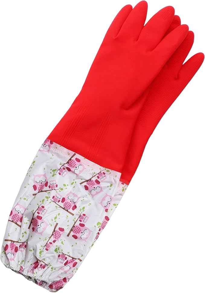 Myungjin Fleece-lined, Long Cuff, Reusable Waterproof Household Dishwashing Non-Slip Cleaning Rubber Gloves (1)