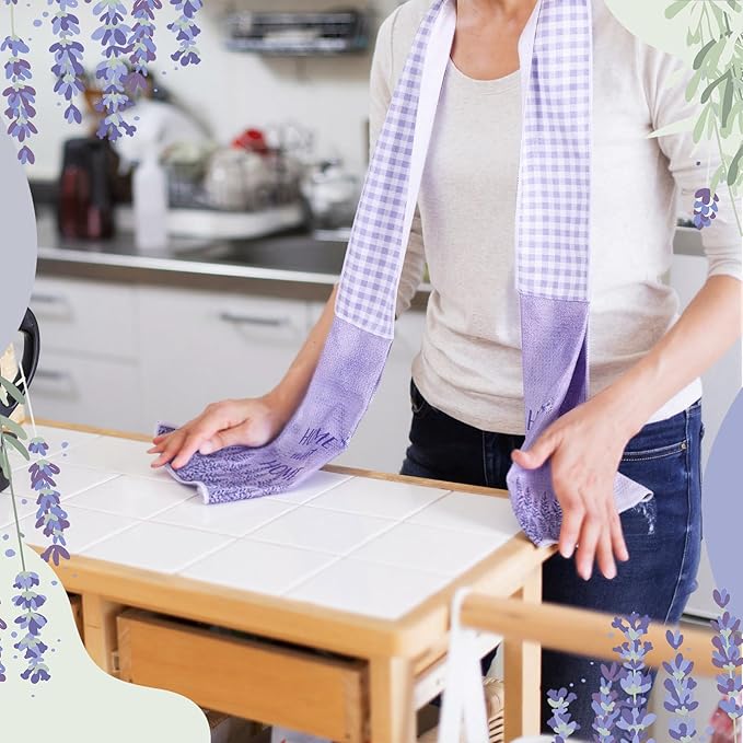 4 Pack Lavender Kitchen Scarf Boa Dish Towel Decor 4 x 68 Inch for Holiday Cooking Baking Accessories Plaid Cotton