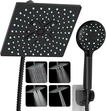 Veken High Pressure Rain Shower Head with Handheld, Multi-Functions Square Rainfall Shower Heads with 5-Mode Handheld Spray Combo, Detachable Hand Held Showerhead, Dual Matte Black Regaderas Para