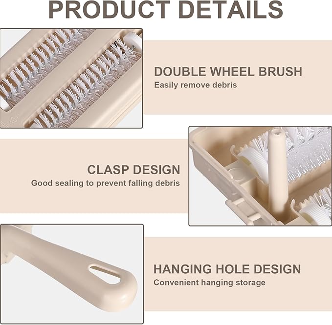 Crumb Sweeper 4x10 Handheld Crumb Brush with 2 Roller Brush & Inner Container Ergonomic PP Crumb Catcher Cleaning Crumber for Table Bed Sofa Carpet