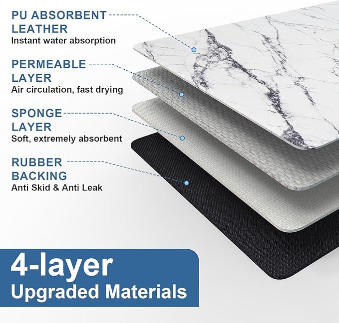 CooRug Marble Pattern Dish Drying Mat, Absorbent Coffee Bar Mat for Kitchen Counter, Non-slip Pad with Rubber Backed, Washable and Easy to Clean 16" x 24" Dark Marble