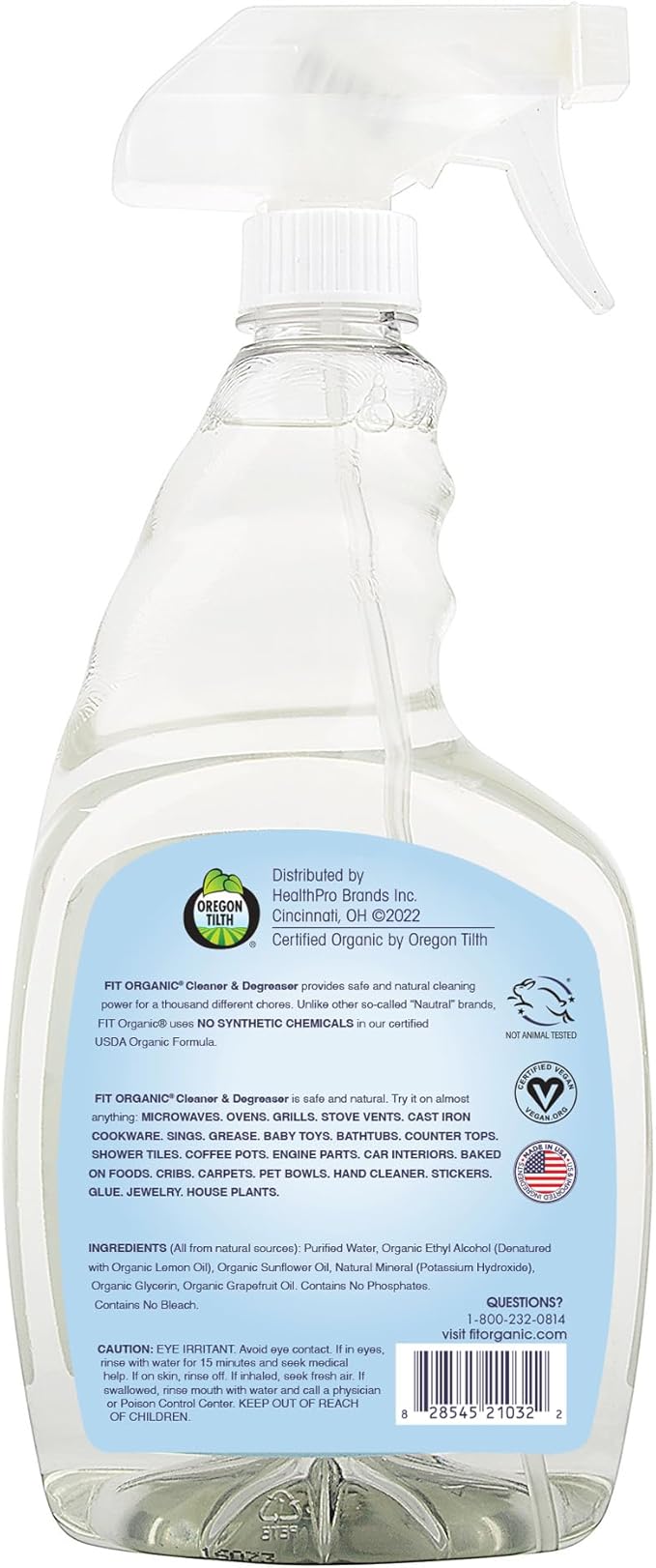 Fit Organic Multi-Surface Cleaner & Degreaser Spray – USDA Organic, Plant-Based, Biodegradable, Tough on Grease & Grime, Natural All-Purpose Spray for Kitchen, Bathroom, Oven & Toilet - (32oz)