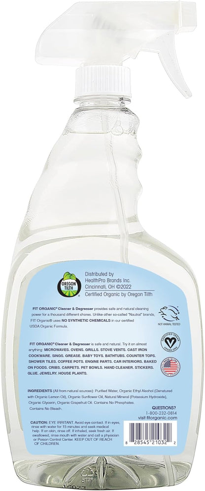 Fit Organic Multi-Surface Cleaner & Degreaser Spray – USDA Organic, Plant-Based, Biodegradable, Tough on Grease & Grime, Natural All-Purpose Spray for Kitchen, Bathroom, Oven & Toilet - (32oz)