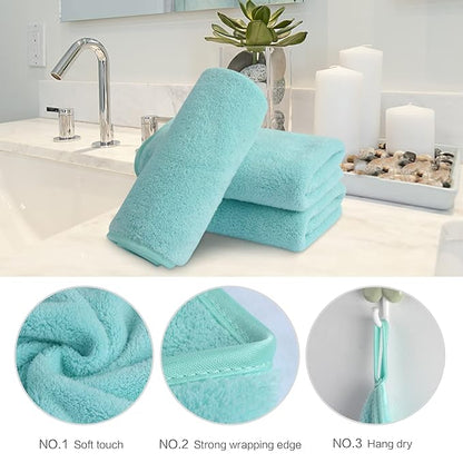 SINLAND Absorbent Coral Velvet Washcloth Ultra Soft Microfiber Face Towels 12 x 12 inch Multi-Purpose Face Cloths for Household and Sport
