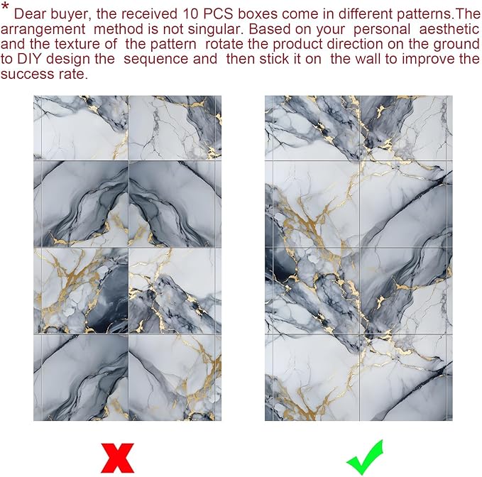 22pcs Marble Peel and Stick Waterproof Wall Panels,Heat-Resistant Backsplash Tile, 23.6"x11.8" PVC Foam Wall Sticker for Kitchen,Living Rooms,TV Walls,Blue and Gold(Not Real Tile 42.6Sq. Ft.)