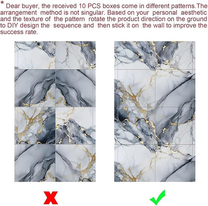 22pcs Marble Peel and Stick Waterproof Wall Panels,Heat-Resistant Backsplash Tile, 23.6"x11.8" PVC Foam Wall Sticker for Kitchen,Living Rooms,TV Walls,Blue and Gold(Not Real Tile 42.6Sq. Ft.)