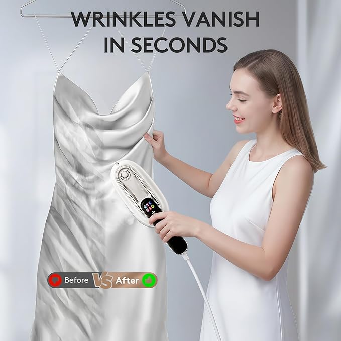 Travel Steamer for Clothes – 2026 Upgrade #1! 1300W Power 【160mL Tank & 10s Heat-Up】, 110-240V, 180° Rotating Handle, 6 Modes Ultra-Slim LCD Display – Perfect for Home & World Travel.