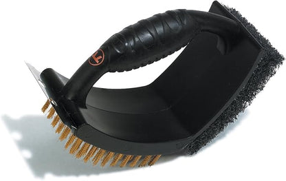 Outset Grill Cleaning Brush, V-Shaped BBQ Brush with Pad and Scraper