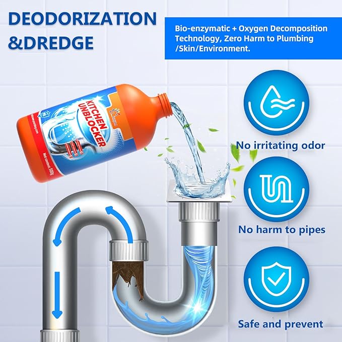 Liapu Liquid Plumber Drain Cleaner, Drain Clog Remover, Kitchen Strength Hair Eliminator Gel Clog Remover Bathroom Cleaning Supplies for All Septic Systems And Pipes, 16 Ounce