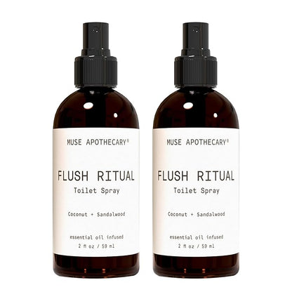 Muse Apothecary Flush Ritual - Aromatic & Refreshing Toilet Spray, Use Before You Go, 2 oz, Infused with Natural Essential Oils - Coconut + Sandalwood, 2 Pack