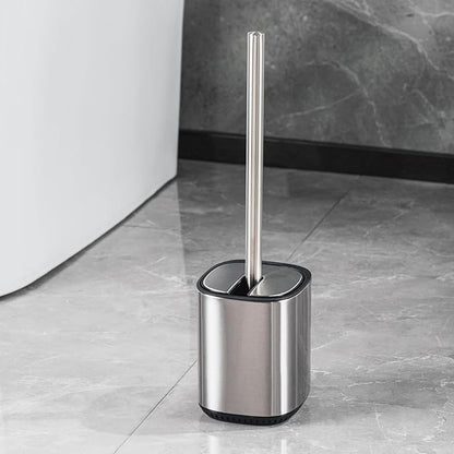 Toilet Brush and Holder Set Durable Toilet Scrubber Sleek Toilet Bowl Brush Stainless Steel Bathroom Toilet Brush Set with Lid Toilet Cleaning Brush(1, Stainless Steel)