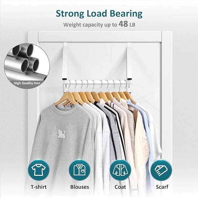 Foldable Over The Door Clothes Hanger, Space Saving Small Clothes Rack Door Hangers for Clothing, 2Pack, White