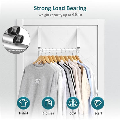 Foldable Over The Door Clothes Hanger, Space Saving Small Clothes Rack Door Hangers for Clothing, 2Pack, White