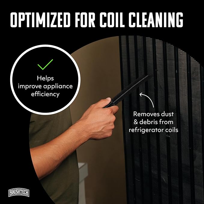 Brushtech Appliance Care Refrigerator Coil Cleaning Brush - Tapered Flexible Design for Deep Dust Removal & Appliance Maintenance - 15.25" Slim Nylon Bristles on Metal Wire Handle