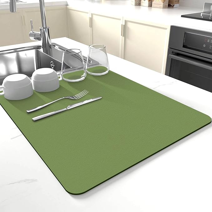 Dish Drying Mat for Kitchen Counter,Drying Mat for Dish Rack,Absorbent Hide Stain Rubber Mat,Coffee Mat, Kitchen Counter Mat (Green, 18"x24")