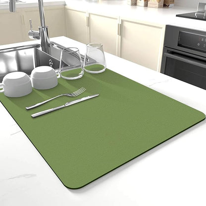Dish Drying Mat for Kitchen Counter,Drying Mat for Dish Rack,Absorbent Hide Stain Rubber Mat,Coffee Mat, Kitchen Counter Mat (Green, 18"x24")