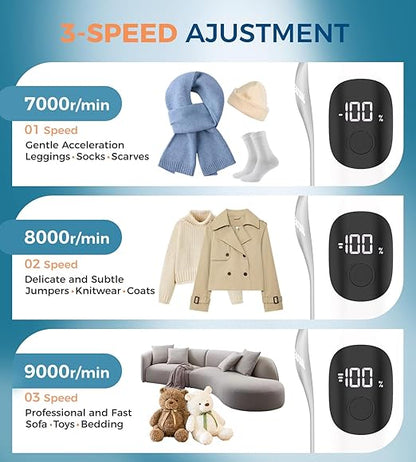 BEAUTURAL Fabric Shaver, Rechargeable Lint Remover, Electric Portable Sweater Defuzzer with 3 Speeds, 6 Leaf Blades, Digital LED Display, Remove Pilling for Clothes, Furniture, Sweater, Couch, Blanket