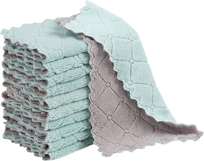 10 Pack Kitchen Dish Cloths Dish Towels,Super Absorbent Coral Fleece Cloth,Premium Dishcloths,Nonstick Oil Washable Fast Drying Dish Rags,Reusable Cloth forTable Chair Dish Glass