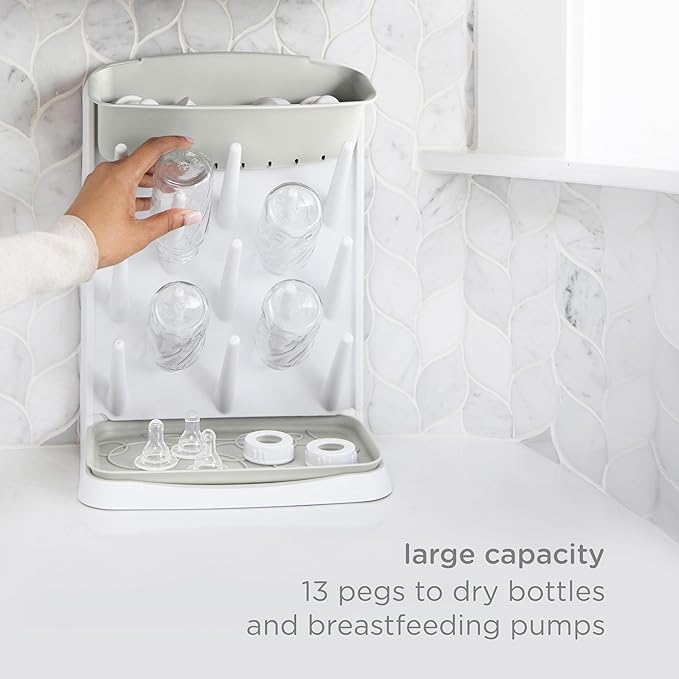 Ubbi Vertical Baby Bottle Drying Rack, Space Saving Countertop Drying Rack Baby Organizer, Oat