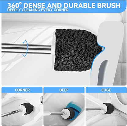 Toilet Brush, Toilet Brush and Holder with 304 Stainless Steel Handle, Space Saving Toilet Bowl Brush for Storage, Durable Bristles Toilet Scrubber for Bathroom Cleaning (3, White)