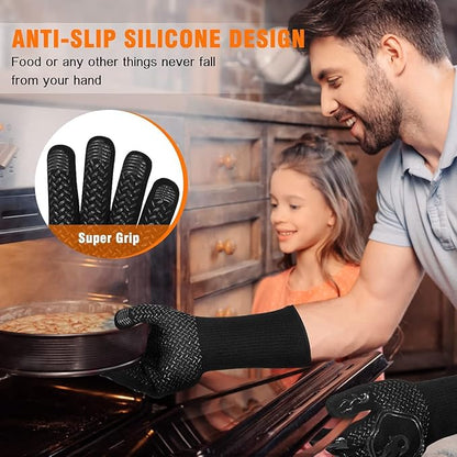 HAMITOR BBQ Grill Gloves : 1472℉ High Temp Resistance Fireproof Glove for Grilling Barbecue - Washable Long Oven Mitts Extreme Hot Proof Mittens for Kitchen Cooking Baking