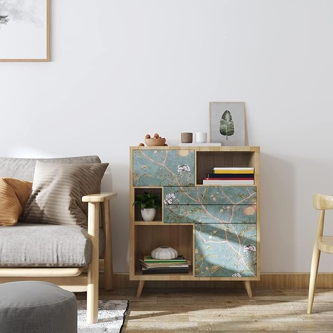 Laatse Green Floral Wallpaper Peel and Stick Bird Wallpaper 17.5" x 393" Vintage Contact Paper Waterproof Self Adhesive Removable Boho Floral Wall Paper for Bedroom Walls Cabinet Locker