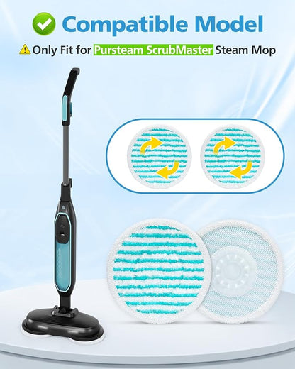 iSingo 6 Pack Mop Pads Replacement Compatible with Pursteam ScrubMaster Steam Mop Cleaner, Washable & Resuable Microfiber Mop Head Refills
