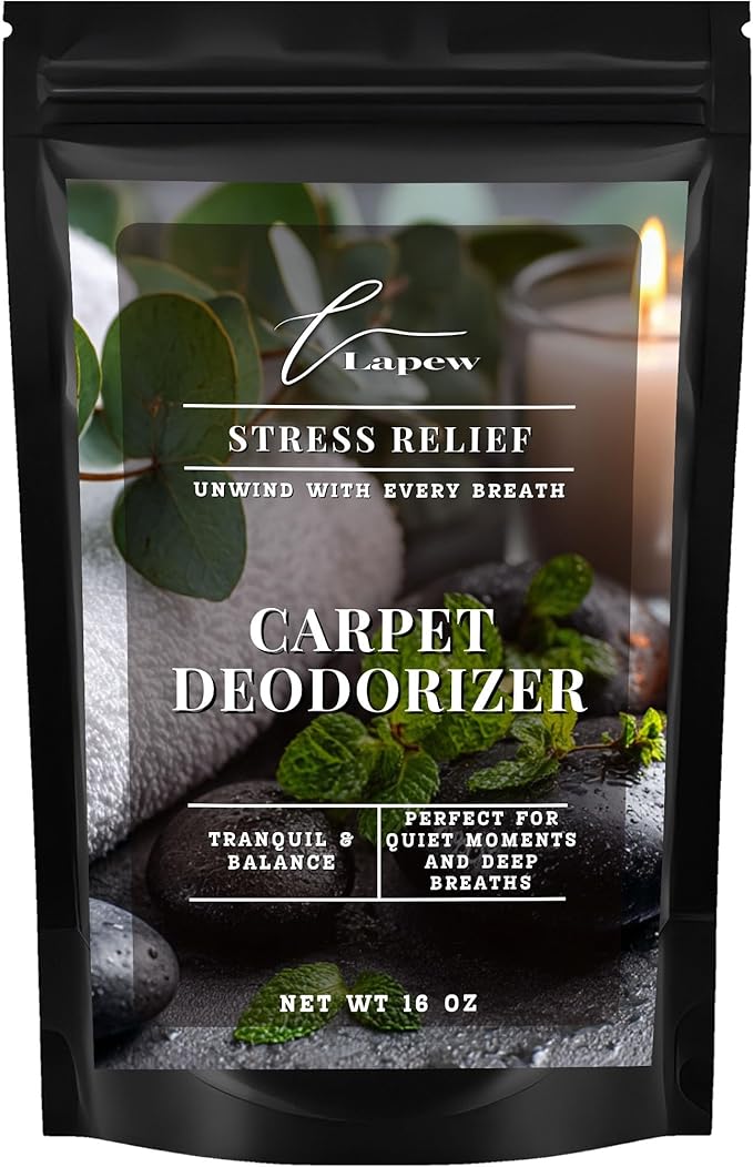 Lapew Stress Relief Carpet Deodorizer Powder - Pet Safe Freshener for Vacuuming | Scented Odor Eliminator for Home | 16 oz