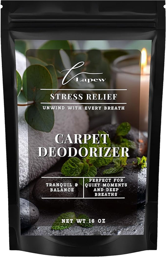Lapew Stress Relief Carpet Deodorizer Powder - Pet Safe Freshener for Vacuuming | Scented Odor Eliminator for Home | 16 oz