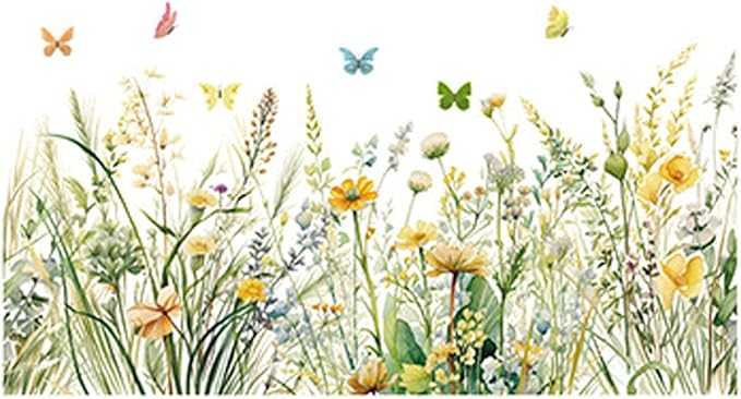 Flowers Wall Decals Room Decor Flower Wall Stickers, Wildflower Dandelion Grass Wall Art Murals, 3D Flower Pattern Self-Adhesive Wall Stickers for Girls Bedroom Living Room Nursery Decor