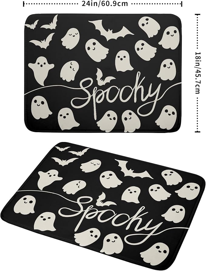 Halloween Dish Drying Mat for Kitchen Counter 18x24 Cute Ghost Black Spooky Holiday Scary Theme Absorbent Reversible Microfiber Drying Mats Kitchen Countertop Protector Dishes Drainer Pad