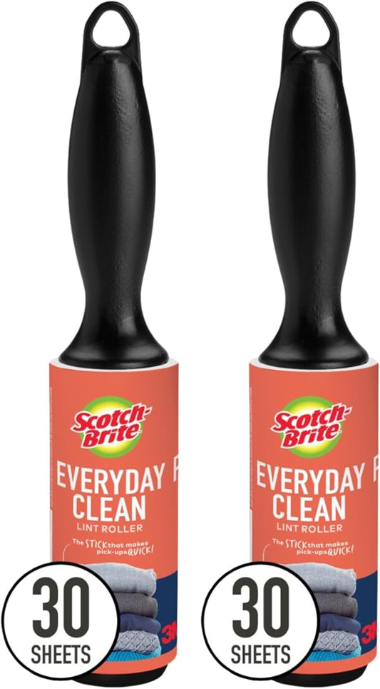 Scotch 3M Mini Lint Rollers 2-Pack (30 Sheets Each), Travel-Size Portable Sticky Lint Removers for Clothes, Furniture, Car Interiors and Pet Hair