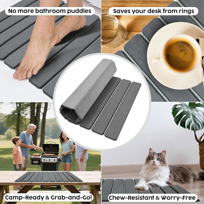 Large Stone Dish Drying Mat for Kitchen Counter, Premium Diatomaceous Earth Coaster Set for Dishes with Free Drainer Rack| Non-Slip Kitchen Sink Mat | Fast-Absorbing, Eco-Friendly, 24"×16", Dark Grey