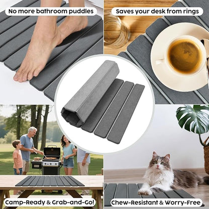 Large Stone Dish Drying Mat for Kitchen Counter, Premium Diatomaceous Earth Coaster Set for Dishes with Free Drainer Rack| Non-Slip Kitchen Sink Mat | Fast-Absorbing, Eco-Friendly, 24"×16", Dark Grey