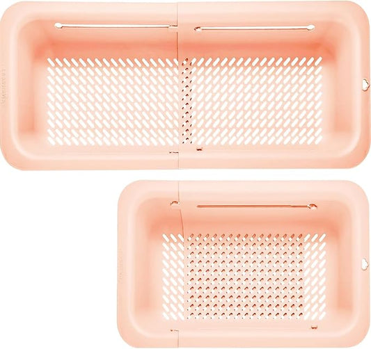 LASSHSWA Collapsible Colander for Kitchen, Over the Sink Strainer Basket for Kitchen, Fruit Pasta Food Strainer Expandable Plastic Colander BPA Free (Orange Pink)