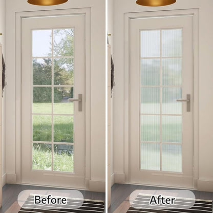 VELIMAX Reeded Glass Privacy Film, Frosted Window Vinyl, 3D Decorative Window Decals Non Adhesive for Bathroom & Living Room, 35.4x118 inches