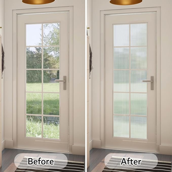 VELIMAX Reeded Glass Privacy Film, Frosted Window Vinyl, 3D Decorative Window Decals Non Adhesive for Bathroom, Living Room 23.6x157.4 inches